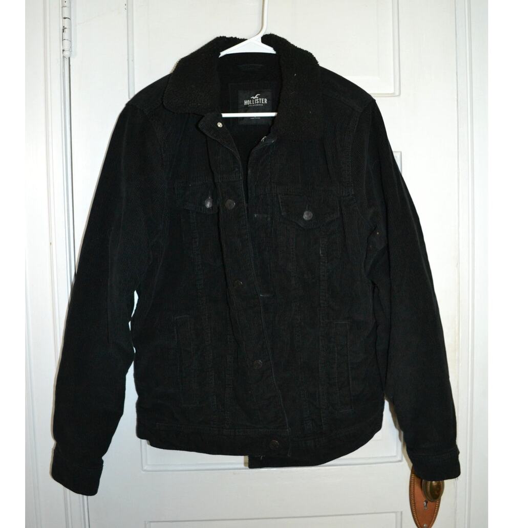 Men's Hollister Corduroy Button Up Denim Jacket with Faux Shearling Lining